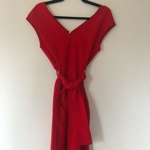 New Zara XS red dress with tie and zipper back